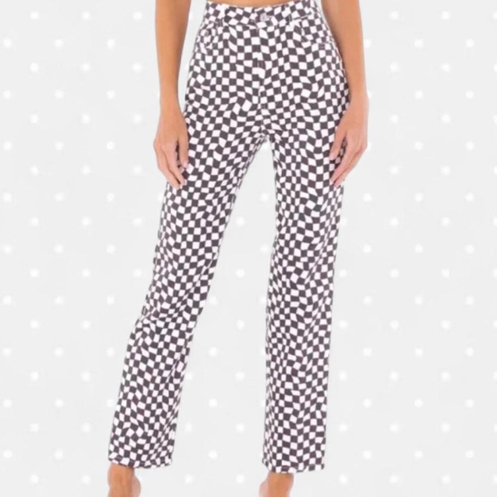 Peppermayo Monochrome Checkered Straight Leg Pants